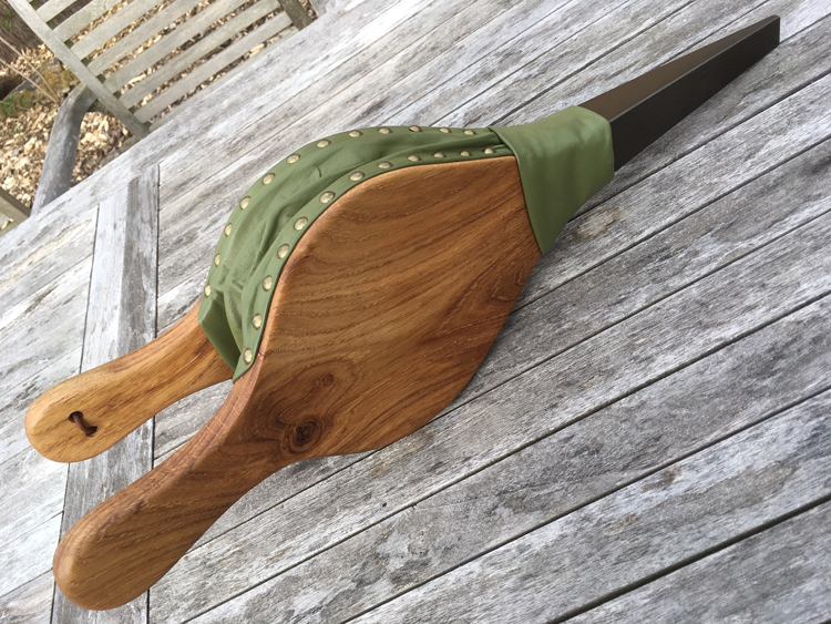 Apple green leather and oak bellows by Anne Mills