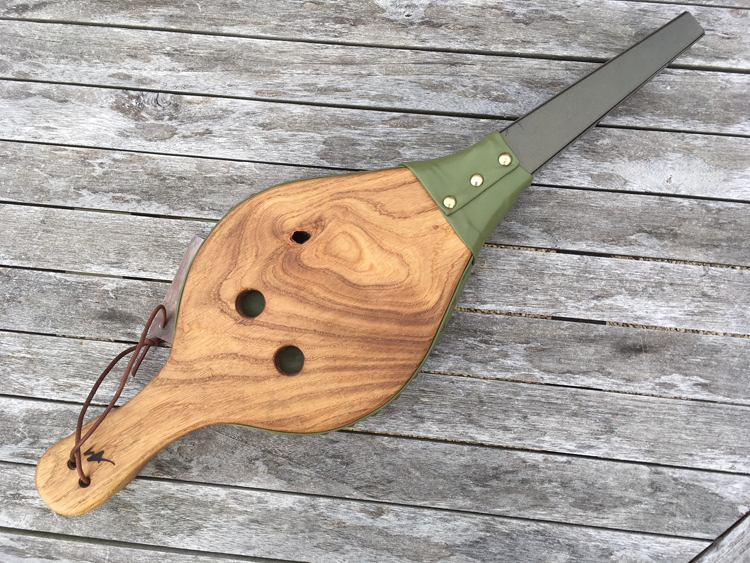 Apple green leather and oak bellows by Anne Mills