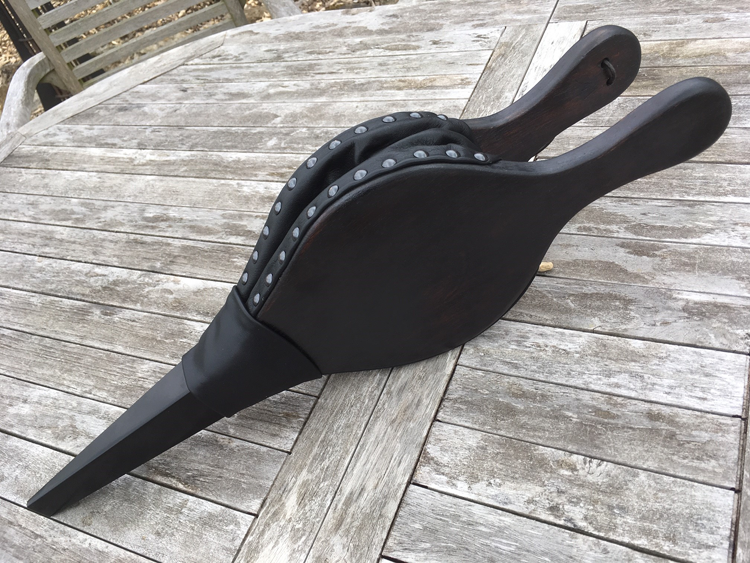 Black leather hand crafted bellows by Anne Mills