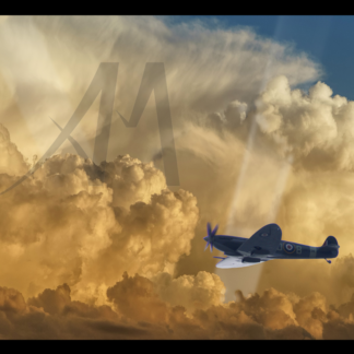 Spitfire with clouds and searchlight digital art