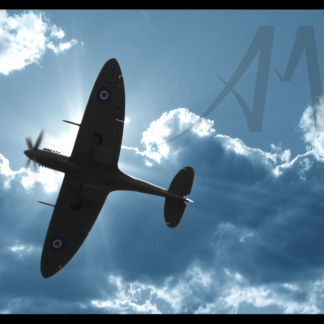 Spitfire undercarriage silhouette and sunburst digiatl art