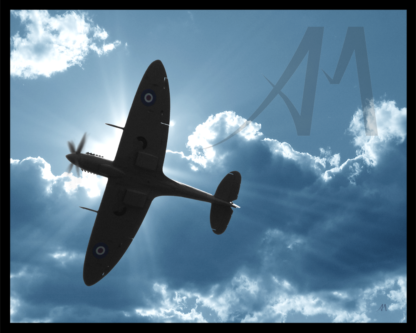 Spitfire undercarriage silhouette and sunburst digiatl art