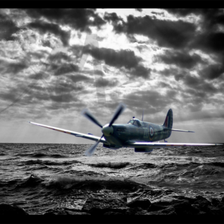 Spitfire flying under radar over ocean digital art