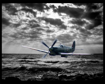 Spitfire flying under radar over ocean digital art