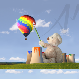 Bear with Didcot cooling towers as paint pots