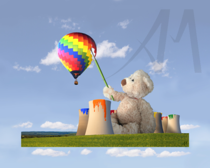 Bear with Didcot cooling towers as paint pots